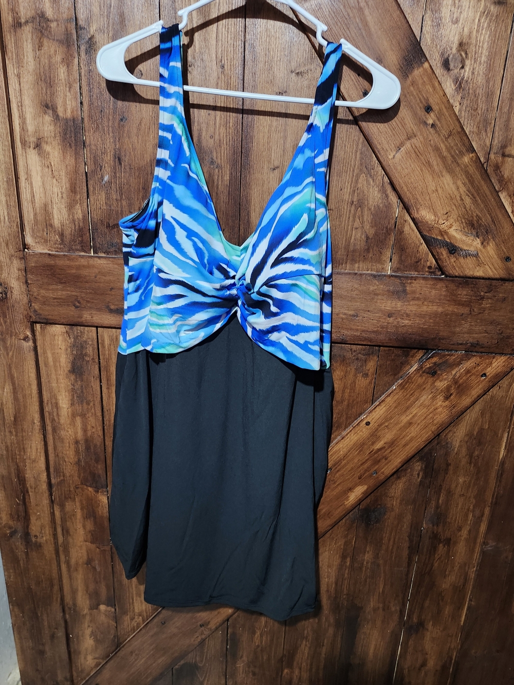 Blue And Green Zebra PrintTwist-Front Swimdress NWT